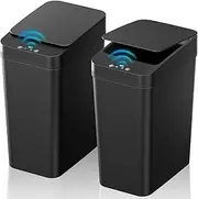 2 Pack 8.5L Automatic Touchless Garbage Can, Small Motion Sensor Smart Trash Can, Slim Waterproof Trash Bin for Bedroom, Bathroom, Office, Living Room, Black