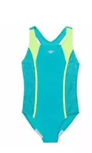 Speedo Youth Girls 1 Piece Swimsuit Size Medium Blue And Green