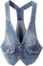 [Bciopll] Women Vintage Denim Vest Waistcoat Casual Cowboy Sleeveless Jacket Slim Short Jeans Vests Coat Light Blue XXL(14)
