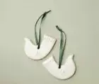 Magnolia Hearth Hand Christmas Tree Ornament Nordic Dove Birds Set Of 2 Ceramic