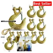 Heavy Duty 1/4" G70 Steel Clevis Hooks with Quick-Release Safety Latch - 10 Pcs
