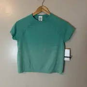 Athleta Girl Power Up Sport Length Juno Stripe Tee Green Shirt Sz XXL 16