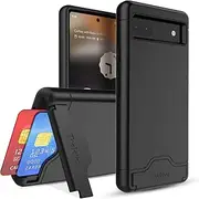 [Teelevo] Wallet Case for Google Pixel 6a, Dual Layer Case with Card Slot Holder and Kickstand for Google Pixel 6a - Black