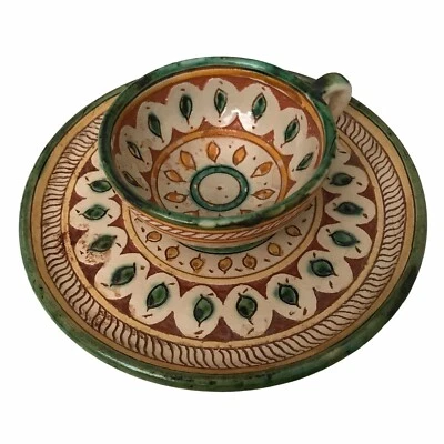 Set Of 3 Coffee Cup Saucer Pisa Ceramic Hand Painted Made in Italy Marked