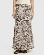 Animal Print Skirt Size 10 A-line Maxi Linen Blend Elasticated Back BRAND NEW