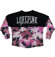 Vs Victorias Secret Pink Varsity Crew Sweater Jacket Top Fuschia Tie Dye M