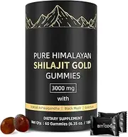 3000mg Pure Himalayan Shilajit Gummies Gold for Men & Women, Fulvic Acid & 85+ Trace Minerals, Boost Energy, Immune Health, Sugar Free Non-GMO 100% Natural Organic 60 Gummies