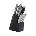 Oster Wellisford 14 Piece Stainless Steel Cutlery Set w Black Rubber Wood Block