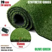 20SQM Synthetic Grass Turf 15mm Pile Olive Artificial Grass 10m Joining Tape