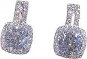 [Pacum] Ear Studs Huitan Hot Cubic Zirconia Stud Earrings for Women Silver Plated Ear Piercing Accessories Fashion Versatile Jewelry Ear Stud