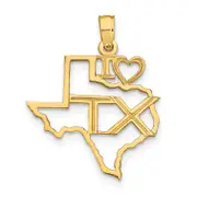 14K Yellow Gold Solid Texas State Pendant