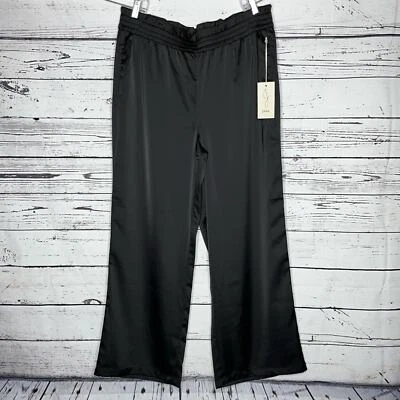 Joie NWT Size XL Black Satin Paperbag Waist Pull On Wide Leg Pants w/ Pockets