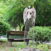 Angel Garden Statue W/Star, Antiqued Metal Yard Art Decor Lawn Patio Deco-26"H