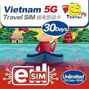 Happy 5G eSim Vietnam 30Days Unlimited Data Travel eSim | 15GB of 5G High-Speed Data Then 256kbps | Support iPhone & Android Devices | Easy Activation | No Need Registration