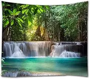 A.Monamour Thailand Waterfall in Kanchanaburi Exotic Tropical Forest Trees Nature Landscape Print Fabric Wall Tapestry Decorative Wall Hangings for Bedroom Living Room Dorms 71"x90"