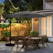 Costway3 m Patio Solar Offset Hanging Umbrella with Base and LED Lights-Grey