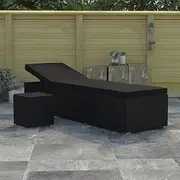 Sun Lounger, Outdoor Sun Lounge Patio Chaise Lounge Reclining Chair Recliner Chair Sun Lounger with Cushion and Tea Table Poly Rattan Black