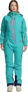 [MOUS ONE] Women One Pieces Ski Suits Waterproof Warm Insulated Ski Jumpsuit Removable Hood Snowsuit for Snow Sport