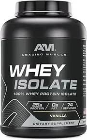 Amazing Muscle Whey Protein Isolate Powder | 25 Grams Protein Per Serving | 100% Whey Isolate | Zero Fat | Made in USA (5 Lb, Vanilla)