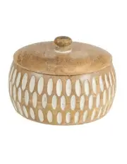 [Willow & Silk] Handmade Carving Round Squat Trinket Box 15cm in Brown