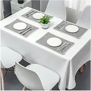 EHOMERY 8 Seater Dining Table Cloth Cover Decorative Simple Solid Color Wipe Clean Waterproof Tablecloths Size Chart Cotton Linen White Decoration 140X260Cm