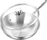 12 Inch Tri-Ply Stainless Steel Wok Pan with Lid, Stir-Frying Pan,Induction Cook