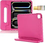 Kids Case for iPad Pro 13" 2024 (M4) & iPad Air 13" (2025 M3)(2024 M2) Shockproof Case with Pencil Holder, Techcircle Handle Stand Light EVA Foam Bumper Protective Rugged Child Proof Cover, Rose