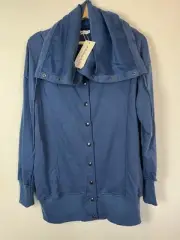 Avenue USA Fold-Over Snap-Front Women's Jacket Blue Size Medium Cowl Neck NWT