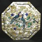 Octagon Marble Sofa Side Table Top MOP Overlay Work Coffee Table with Royal Look