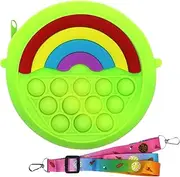 Rainbow Silicone Push Pop Bubble Mini Round Wallet Shoulder Bag, Pop Up Sensory Fidget Anxiety Stress Relief Princess Toy, Ideal Kid Girls Party Souvenir Easter Christmas Birthday Gift (Lime Green)