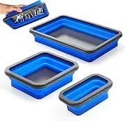 Collapsible Magnetic Parts Tray Set, Foldable Magnetic Tray, 3 Pieces Square Silicone Bowls with Magnetic Base Stores and Organizes Small Parts and Tools