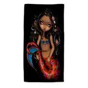 La Sirena the Big Eyed Mermaid with a Floral Tail Microfiber Beach Towel