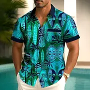 Men's Tribal Mask Ethic / African Shirt Summer Shirt Button Up Shirt Short Sleeve Vintage Retro Outdoor Vacation Dailywear Summer Spring Turndown 3D Print Coll