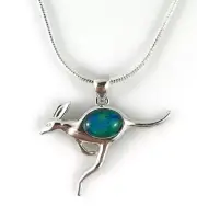 Australian Kangaroo Genuine Opal Necklace Pendant 925 Sterling Silver Gift