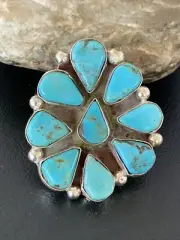 Blue Turquoise Southwestern Navajo Sterling Silver Cluster Ring Size 10 02191