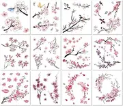 12 Sheets Waterproof Cherry Blossom Clavicle Arm Small Fresh Flower Temporary Tattoo Stickers