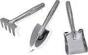 Small Houseplants Hand Spade/Shovel/Rake Tool Set 8.6" Mini-Scale Stainless Steel Handle Shovels for Succulent Plants Pots Seeding Loose Soil