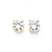 9ct Gold 6mm Cubic Zirconia Round Stud Earrings in Clear