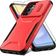 [Asuwish] Phone Case for Samsung Galaxy A15 5G/4G with Tempered Glass Screen Protector and Slide Camera Cover Slim Rugged Hybrid Shockproof Protective Hard Cell Accessories A 15 G5 15A Women Men Red