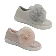Girls Shoes Gro Shu Ginny Casual Fur Trim Hook And Loop Tab Sneaker Size 6-12