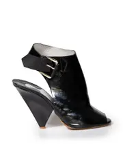 Black Peep-Toe Buckle Accent Heels