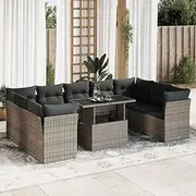 Outdoor Furniture Sets for Patio, Garden Conversation Sets w/Chairs, Table, Chair, Porch, Balcony - 10 Piece Garden Sofa Set Grey Poly Rattan