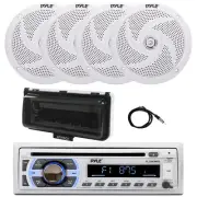 Pyle Marine Bluetooth CD Receiver, 4x 8" 320W Speaker, Cover (White), Antenna