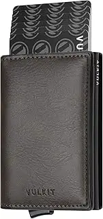 [VULKIT] Card Holder Pop Up Slim Wallet Leather RFID Blocking Card Case Up to 8 Credit Cards Dark Oliva