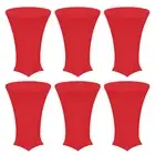 6pcs Round Cocktail Tablecloth 32" x 43", Highboy Spandex Table Cover, Red