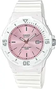 [Casio] Women's Diver Look Analog Digital Watch, Pink Dial, White Band