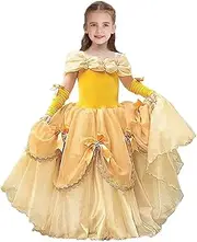 HOIZOSG Belle Princess Dress Up for Girls Beauty and The Beast Halloween Costume Christmas Birthday Party Fancy Ball Gown