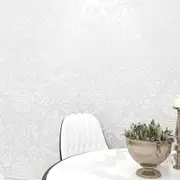 Wallpaper for Kitchen 3D Damask Flocking Non Woven Wallpaper European Style Self Adhesive Wallpaper for Home Decoration -White