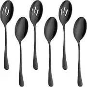 Set of 6 Serving Spoons, 22 cm Stainless Steel Spoon, Slotted Spoon, Serving Spoon - Useful Advanced Skimmer, Buffet Serving Utensils Set for Party, Banquet, Cooking, Kitchen, Large Buffet (Black)