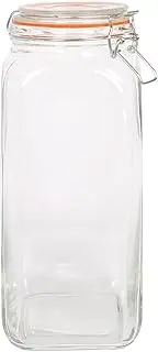 [Argon Tableware] 2L Square Glass Jar with Clip-top Lid - Airtight Kitchen Mason Jar Food Storage Preserving Container for Pickling, Chutney, Jam, Coffee, Oats